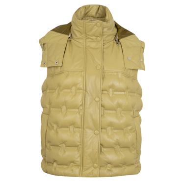  Anitra Kadın Yeşil Kapüşonlu Puffer Deri Yelek