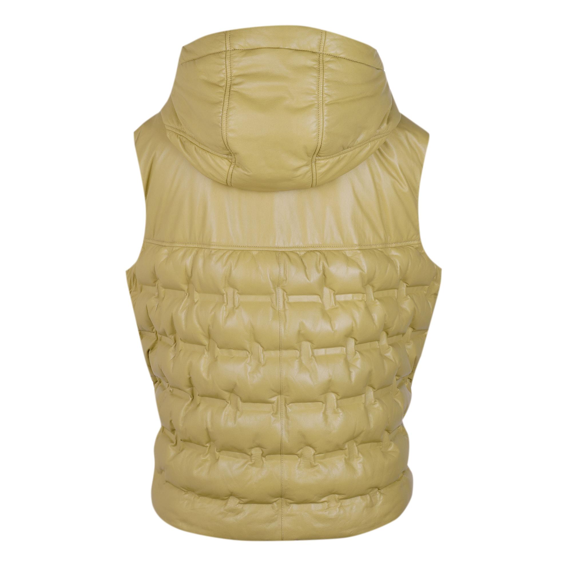 Anitra Kadın Yeşil Kapüşonlu Puffer Deri Yelek