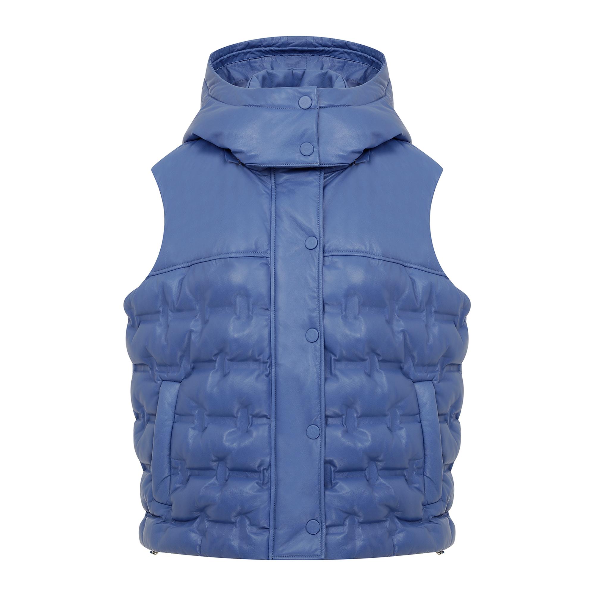 Anitra Mavi Kadın Kapüşonlu Puffer Deri Yelek