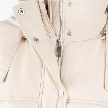  Anitra Krem Kadın Kapüşonlu Puffer Deri Yelek