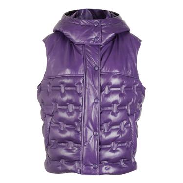  Anitra Mor Kadın Kapüşonlu Puffer Deri Yelek