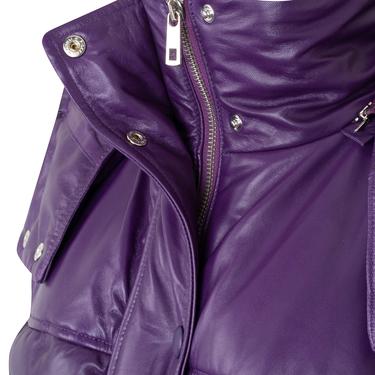  Anitra Mor Kadın Kapüşonlu Puffer Deri Yelek