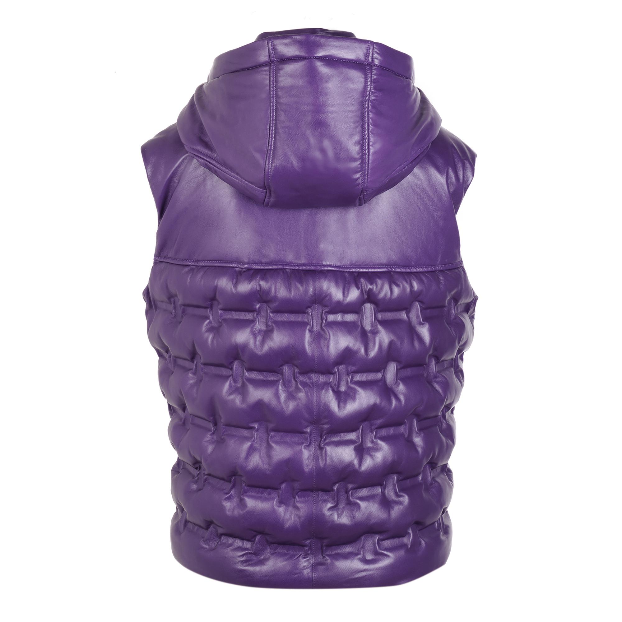 Anitra Mor Kadın Kapüşonlu Puffer Deri Yelek
