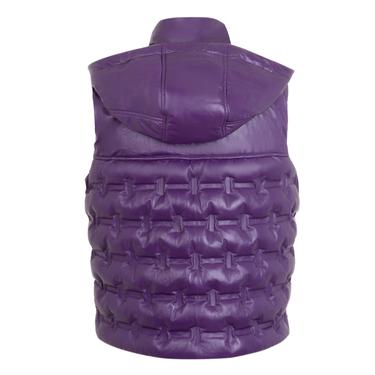  Anitra Mor Kadın Kapüşonlu Puffer Deri Yelek