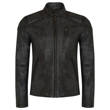  Siyah Erkek Eskitme Deri Mont