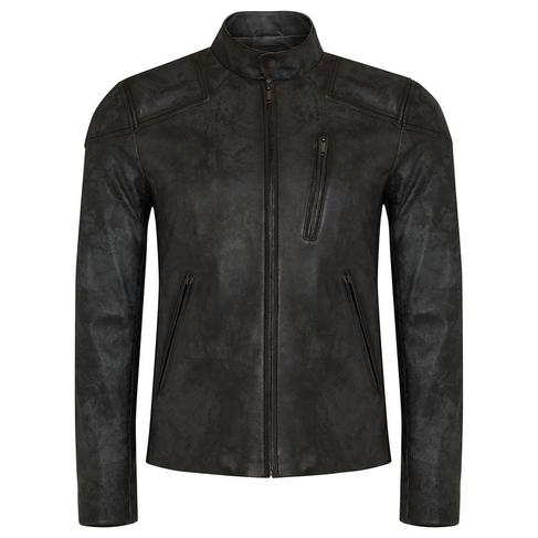  Siyah Erkek Eskitme Deri Mont