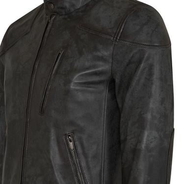  Siyah Erkek Eskitme Deri Mont