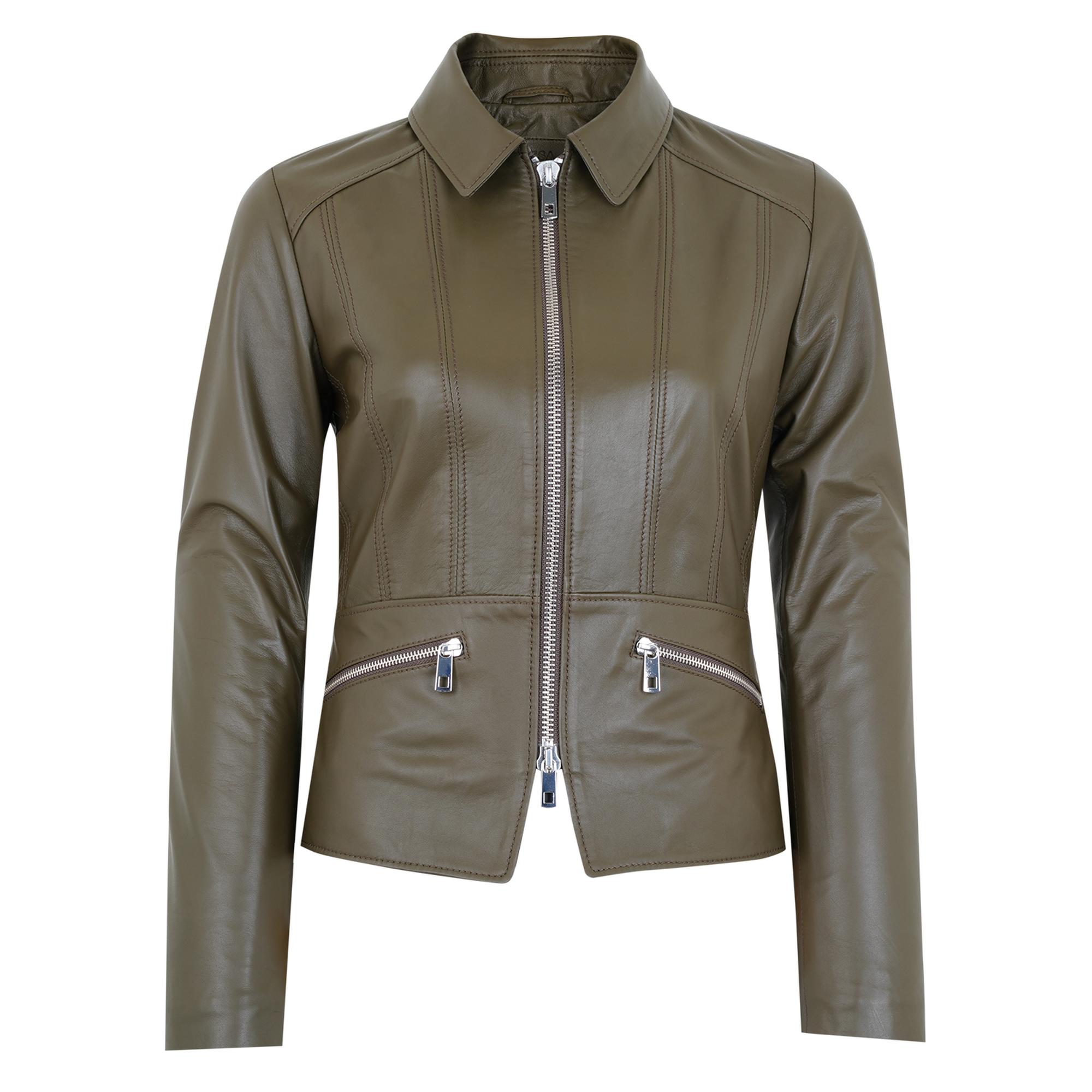 Adelie Haki Kadın Deri Mont