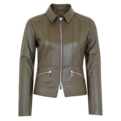  Adelie Haki Kadın Deri Mont