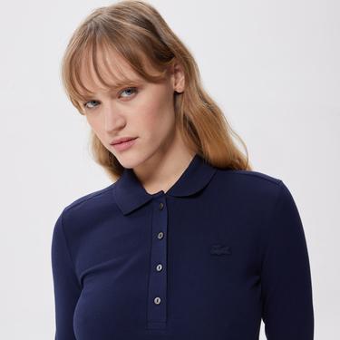  Kadın Slim Fit Uzun Kollu Lacivert Polo