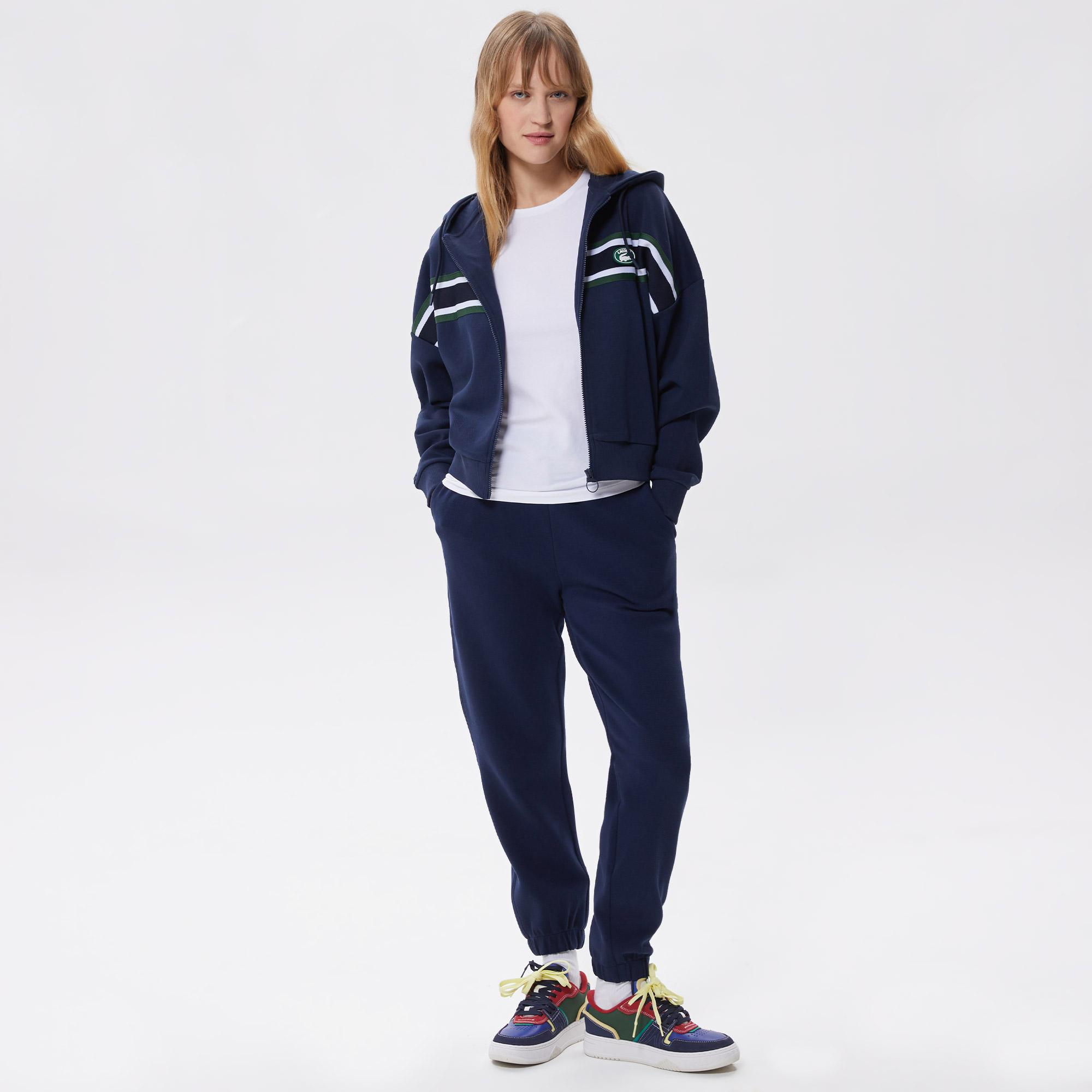 Lacoste Kadın Slim Fit Kapüşonlu Renk Bloklu Lacivert Sweatshirt