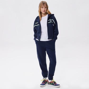  Lacoste Kadın Slim Fit Kapüşonlu Renk Bloklu Lacivert Sweatshirt