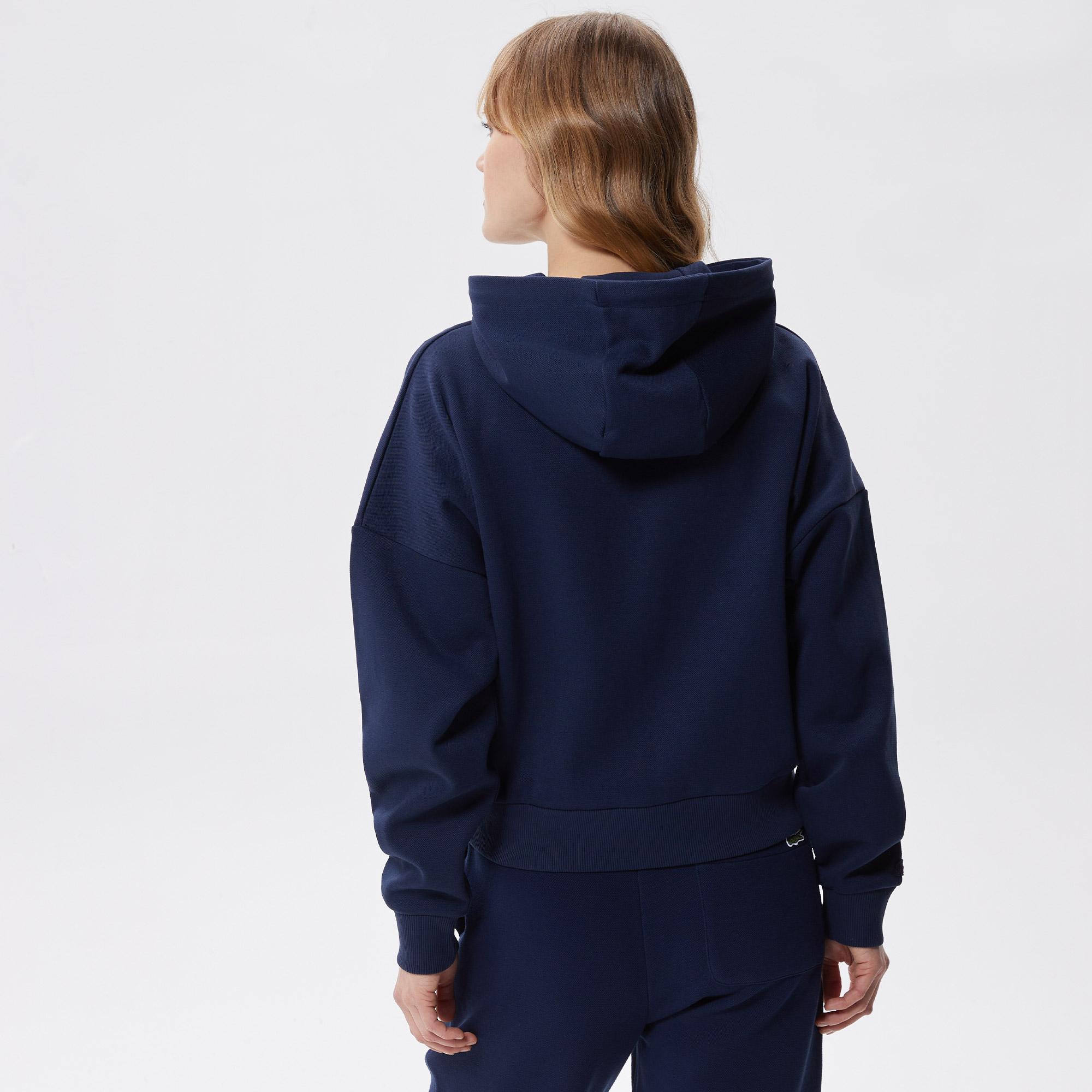 Lacoste Kadın Slim Fit Kapüşonlu Renk Bloklu Lacivert Sweatshirt