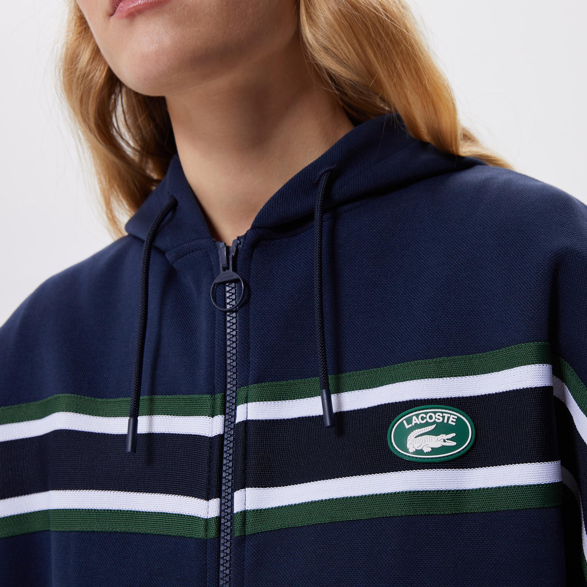 Lacoste Kadın Slim Fit Kapüşonlu Renk Bloklu Lacivert Sweatshirt