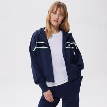  Lacoste Kadın Slim Fit Kapüşonlu Renk Bloklu Lacivert Sweatshirt