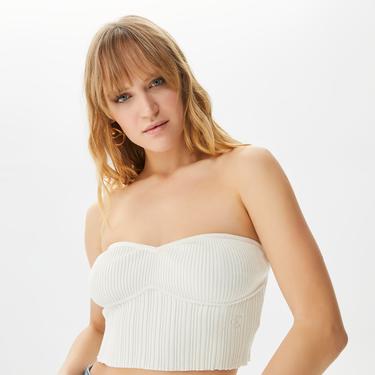  Calvin Klein Jeans Boucle Bustier Knitted Top Kadın Beyaz Bluz