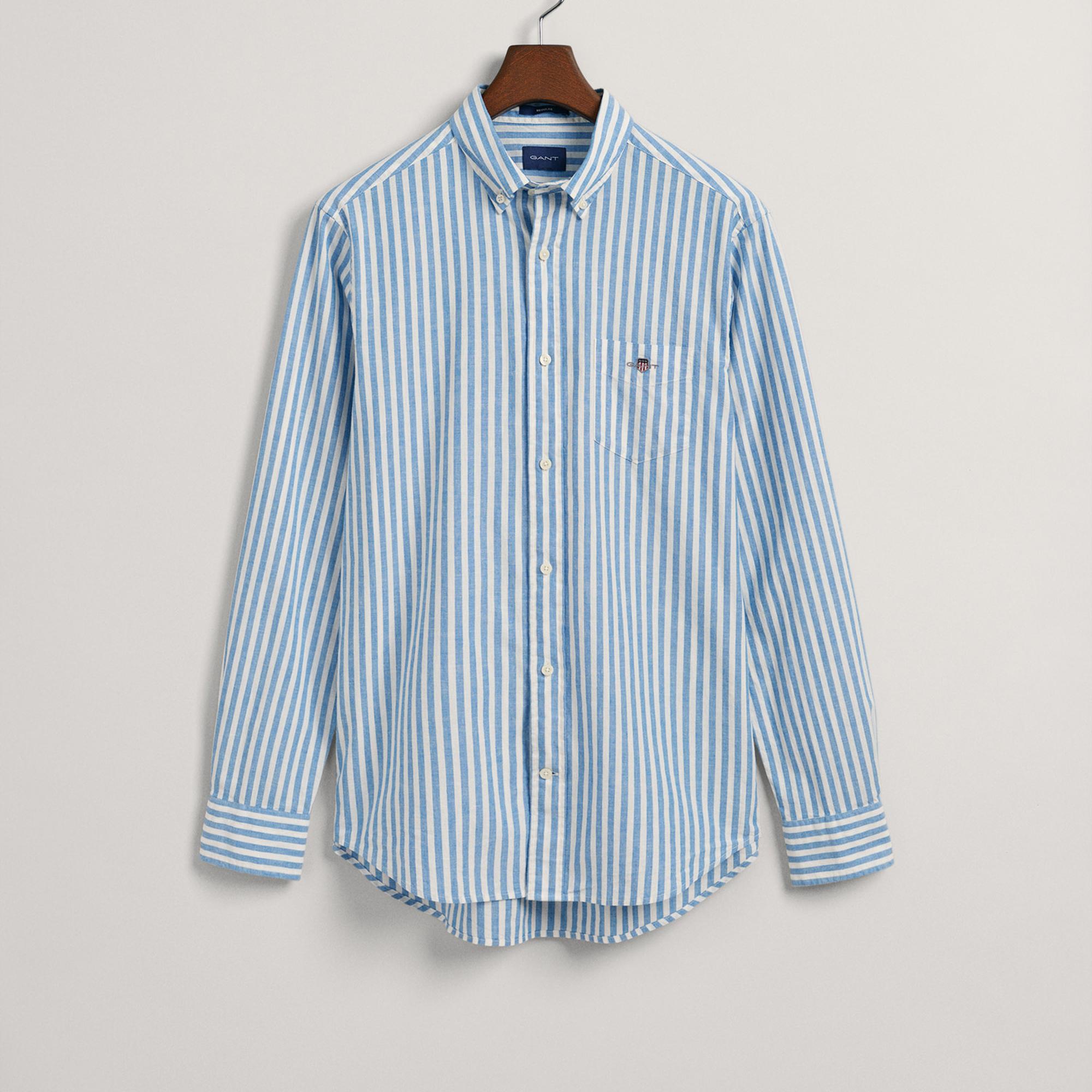 GANT Erkek Mavi Regular Fit Düğmeli Yaka Çizgili Gömlek