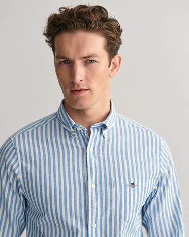  GANT Erkek Mavi Regular Fit Düğmeli Yaka Çizgili Gömlek