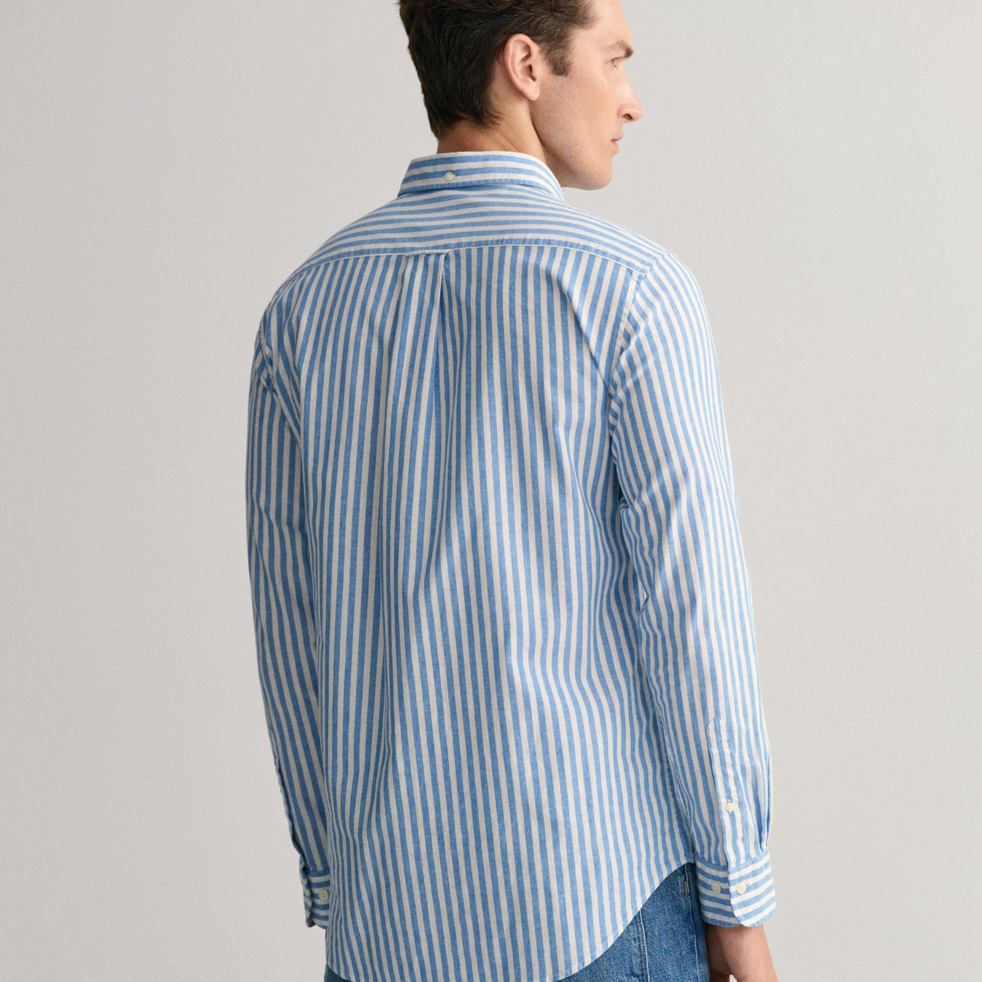 GANT Erkek Mavi Regular Fit Düğmeli Yaka Çizgili Gömlek