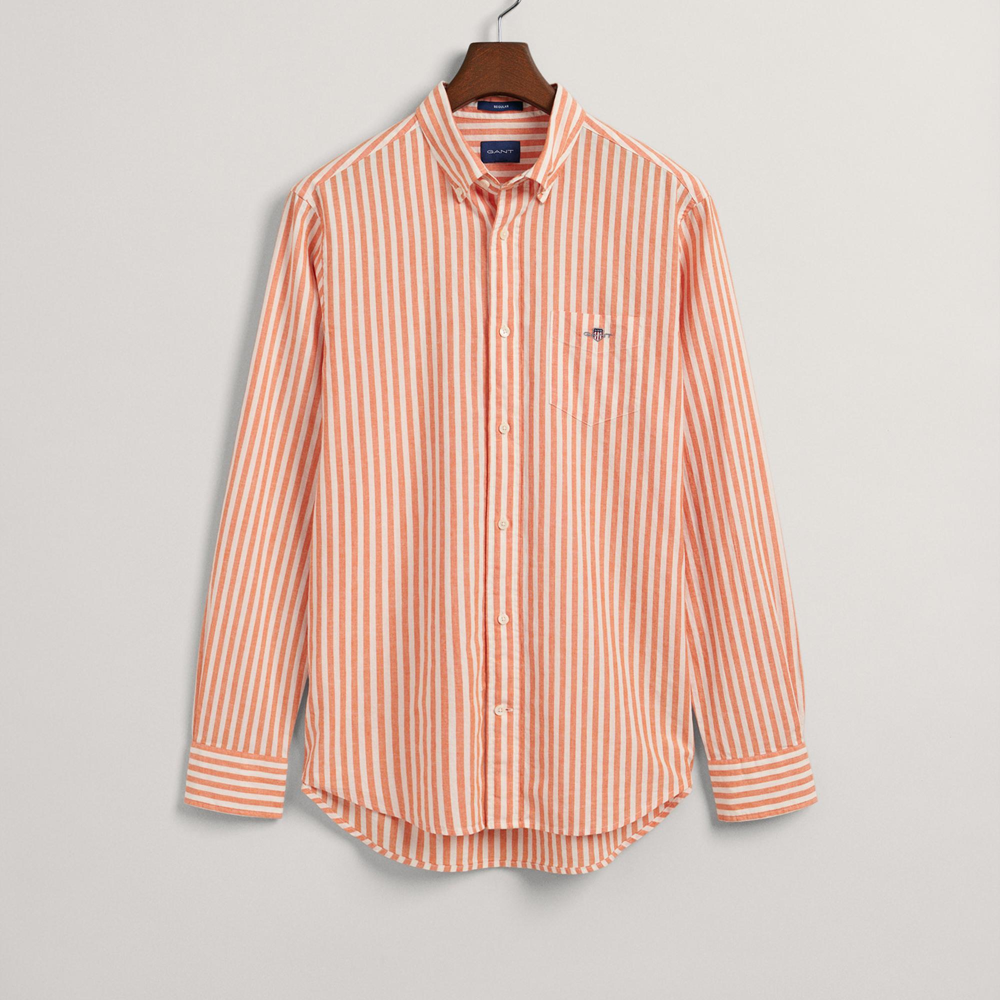 GANT Erkek Turuncu Regular Fit Düğmeli Yaka Çizgili Gömlek