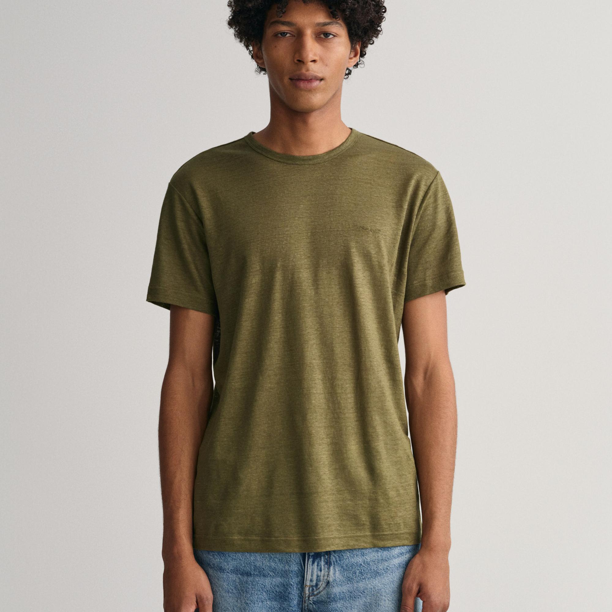 GANT Erkek Yeşil Regular Fit Bisiklet Yaka T-shirt