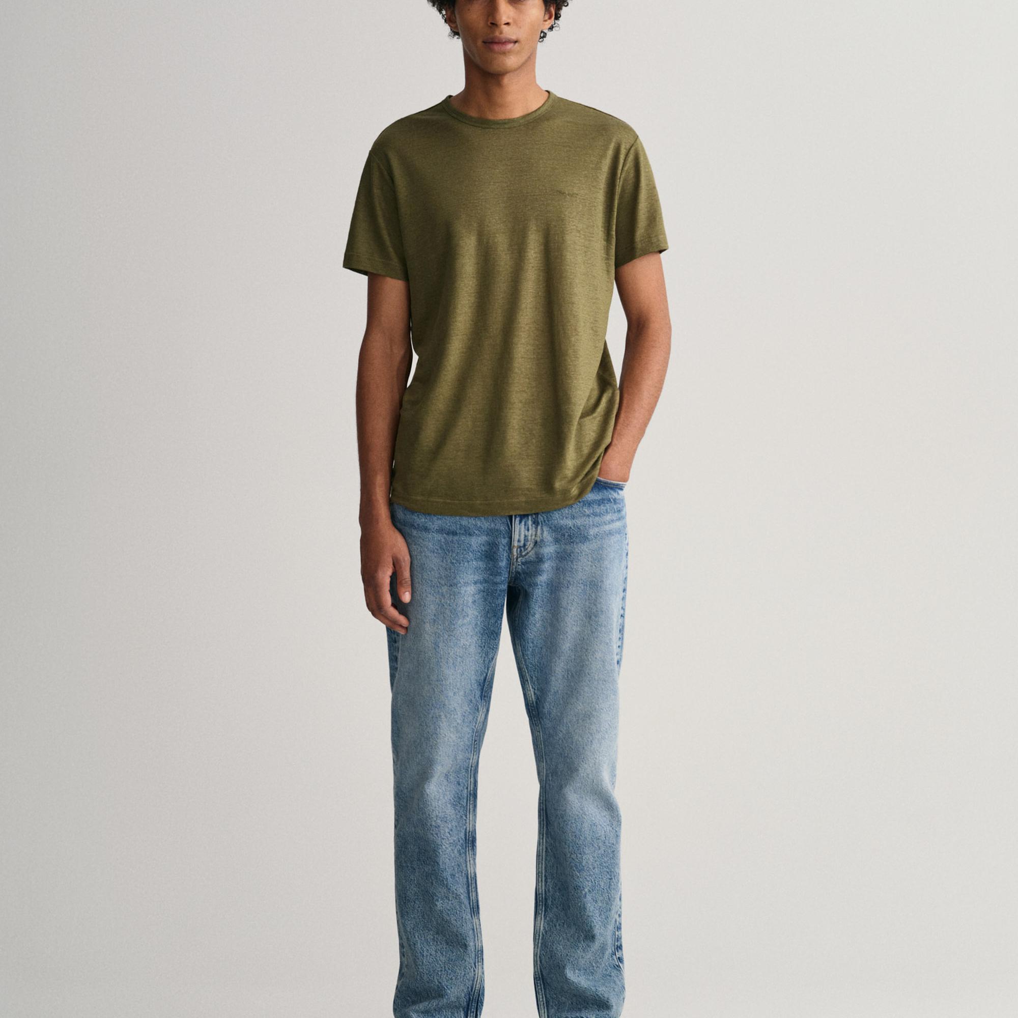 GANT Erkek Yeşil Regular Fit Bisiklet Yaka T-shirt