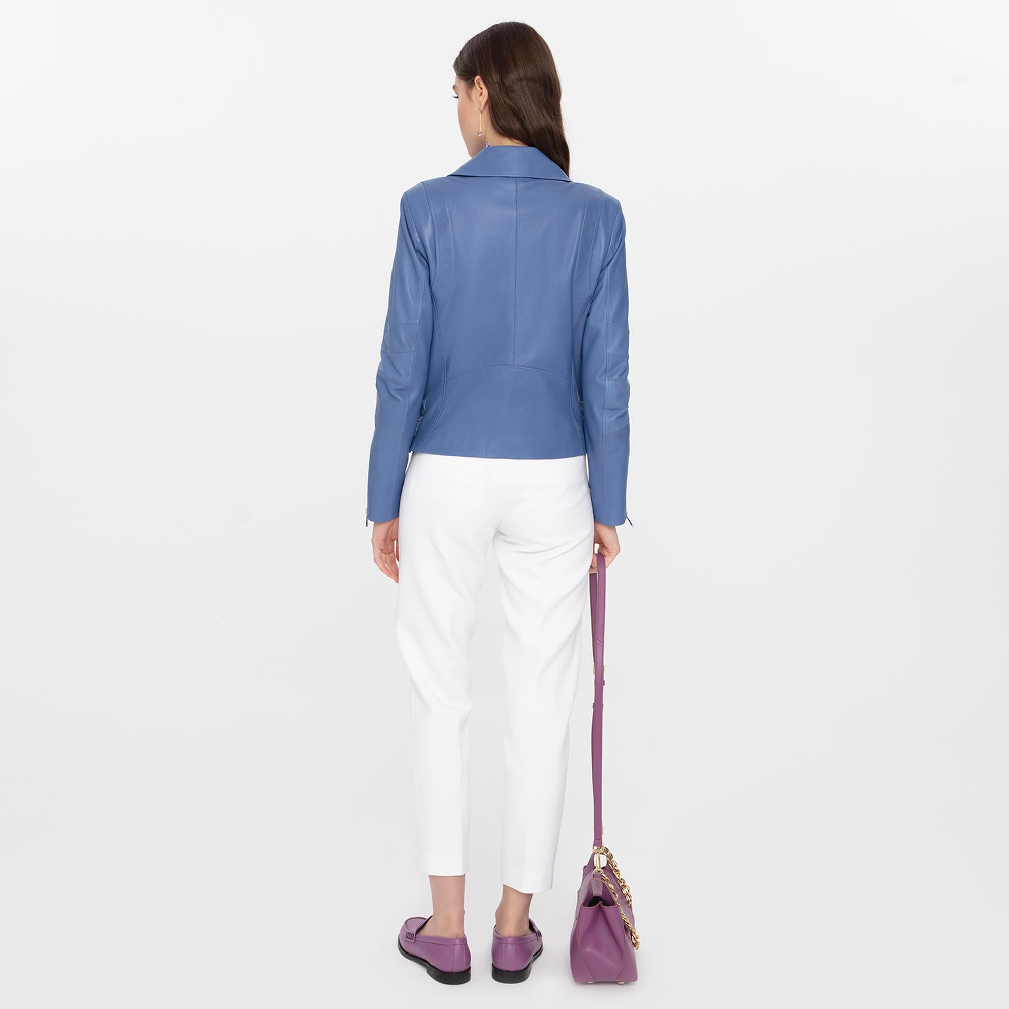 Adsilla Mavi Kadın Deri Ceket