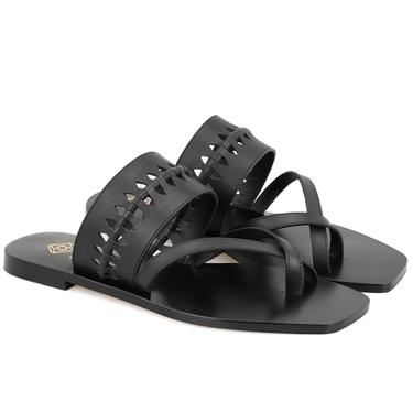 Kadın Siyah Parmak Arası Deri Terlik