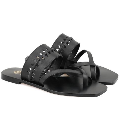  Kadın Siyah Parmak Arası Deri Terlik