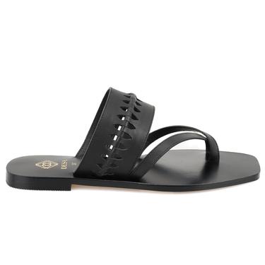  Kadın Siyah Parmak Arası Deri Terlik