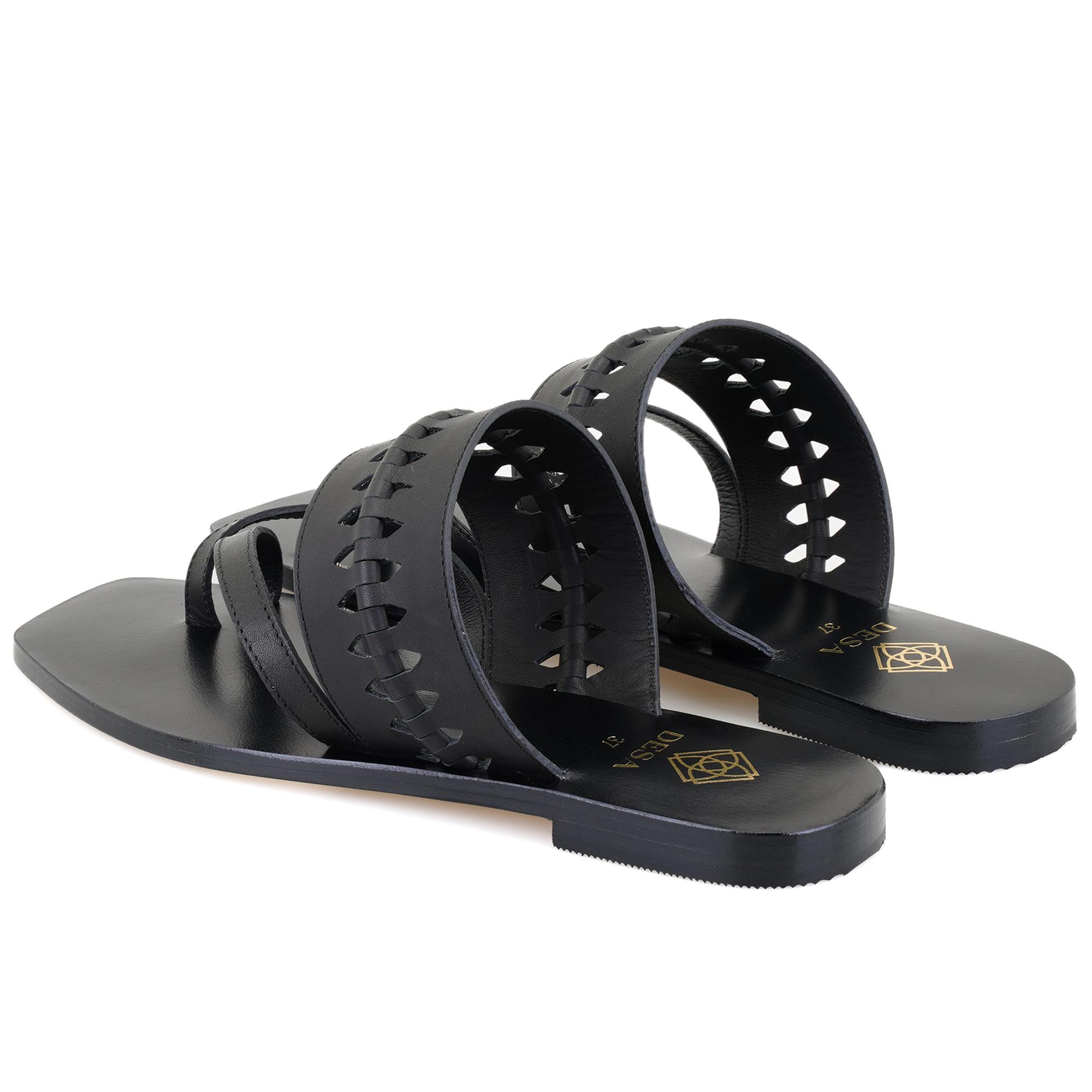 Kadın Siyah Parmak Arası Deri Terlik