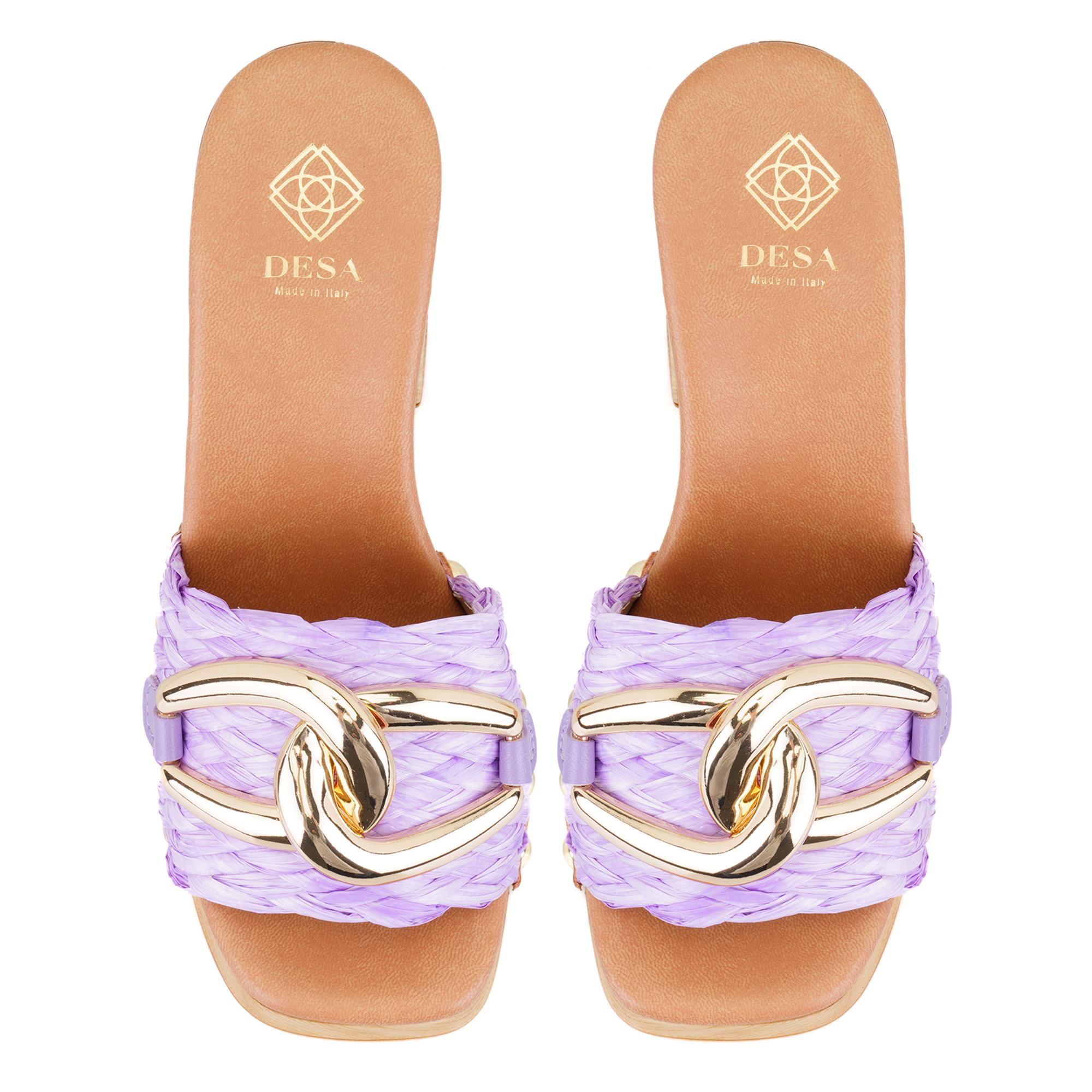 Kadın Lila Platform Topuklu Hasır Terlik