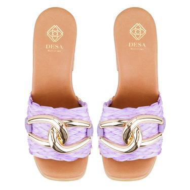  Kadın Lila Platform Topuklu Hasır Terlik