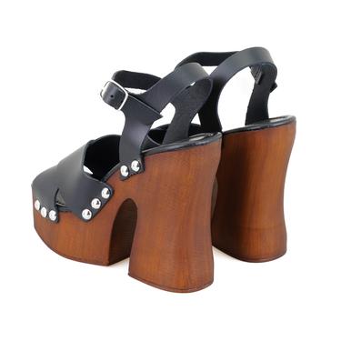  Galla Siyah Kadın Platform Topuklu Deri Sandalet