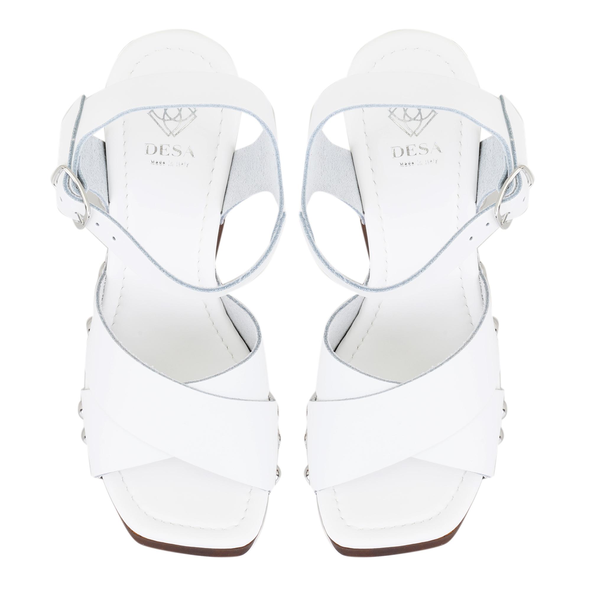 Kadın Beyaz Platform Topuklu Deri Sandalet