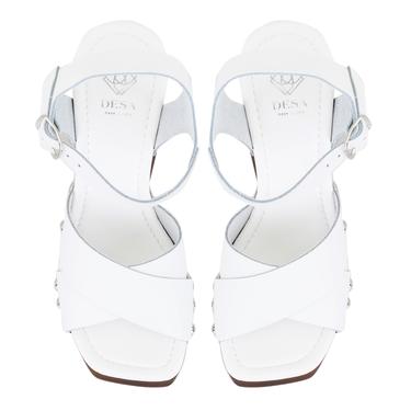  Kadın Beyaz Platform Topuklu Deri Sandalet