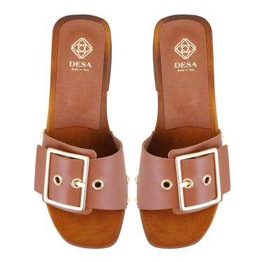  Kadın Kahve Ayarlanabilir Tokalı Deri Terlik