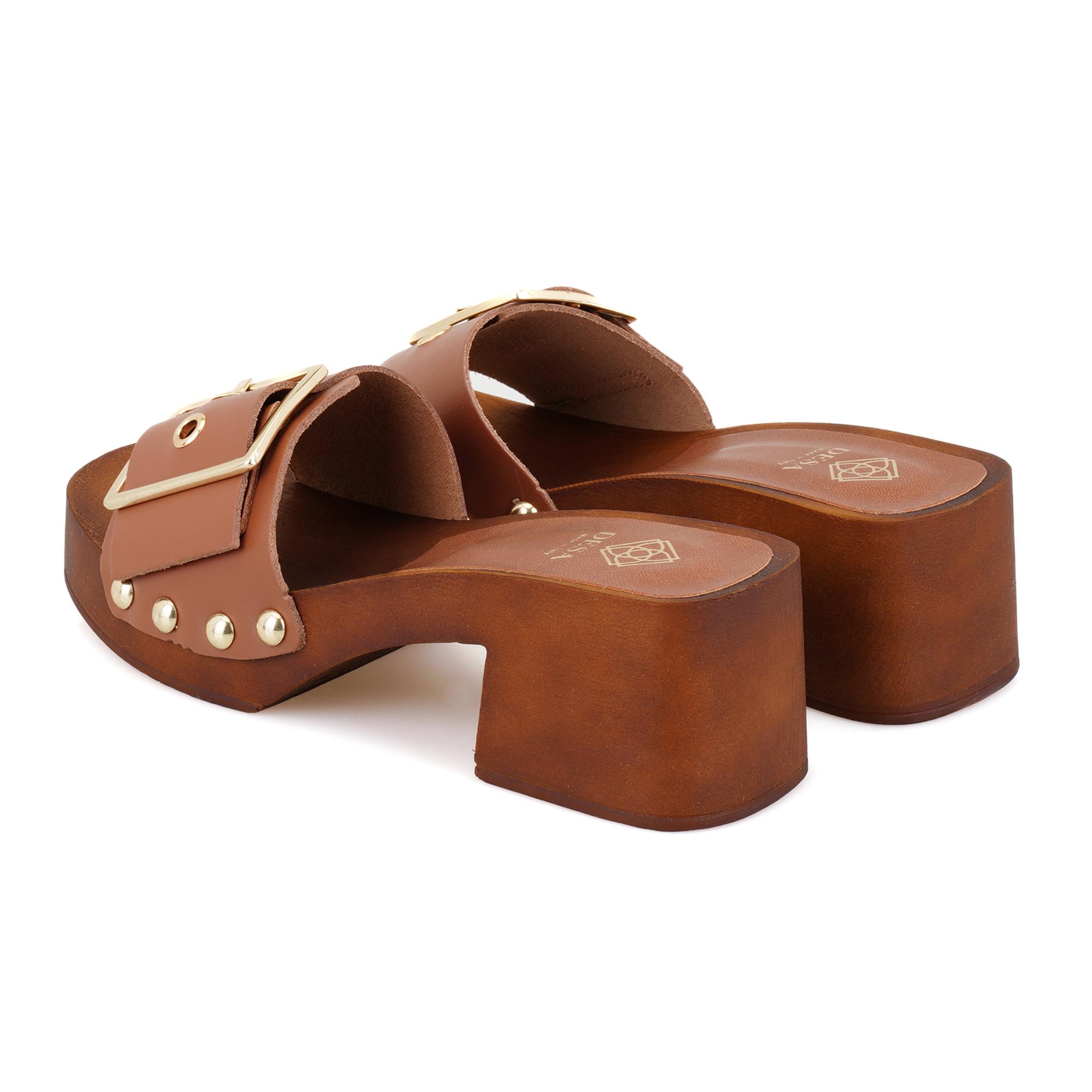 Kadın Kahve Ayarlanabilir Tokalı Deri Terlik