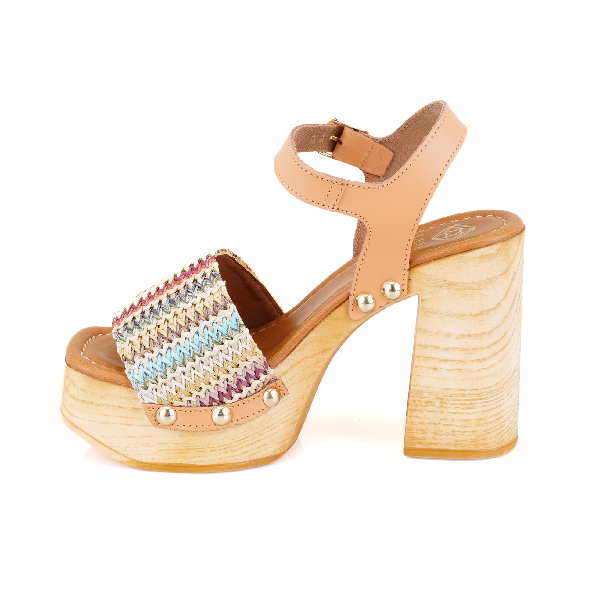 Kadın Hasır Örgülü Topuklu Sandalet