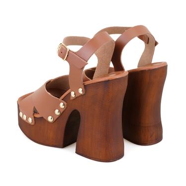  Kadın Kahve Platform Topuklu Deri Sandalet