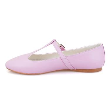  Kadın Pembe T-Bant Mary Jane Deri Babet