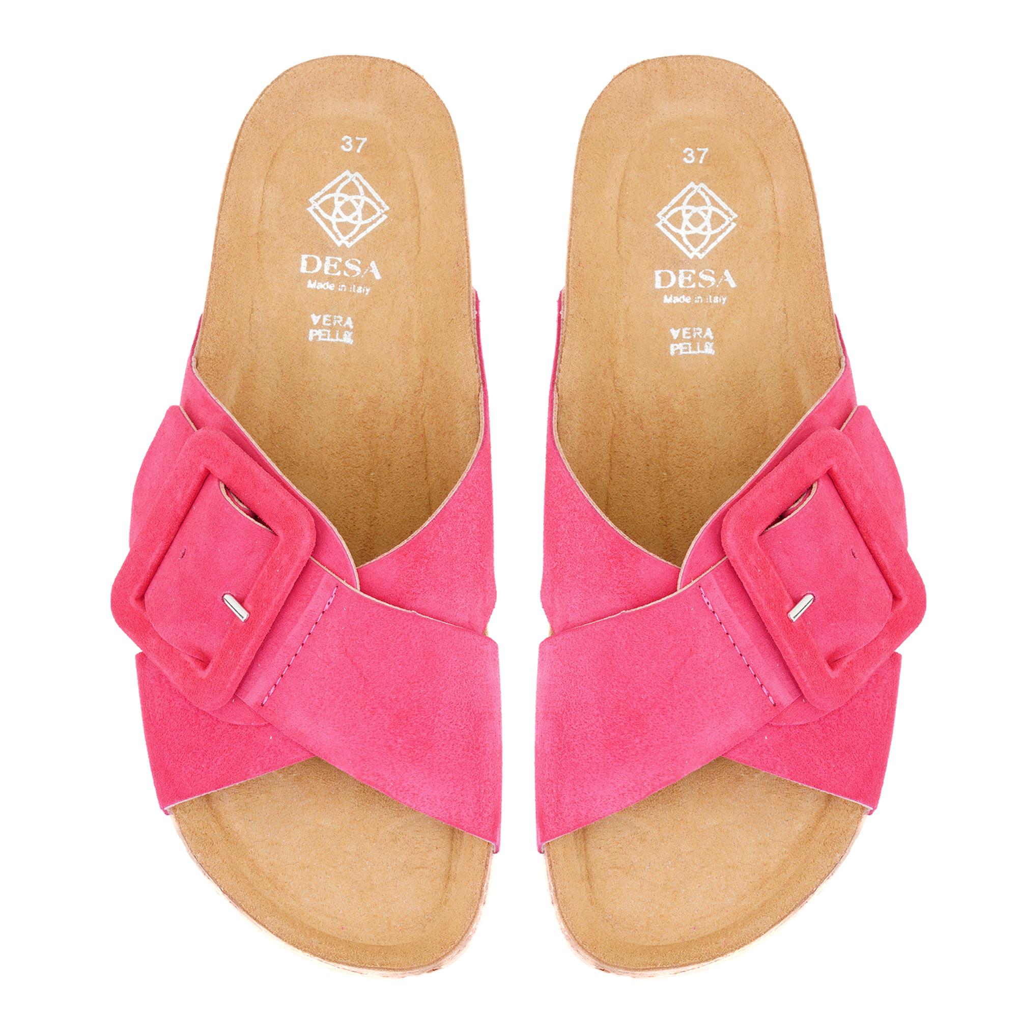 Kadın Pembe Ayarlanabilir Süet Deri Terlik