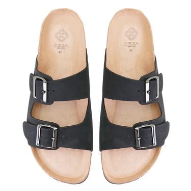  Karina Siyah Erkek Ayarlanabilir Tokalı Nubuk Deri Terlik