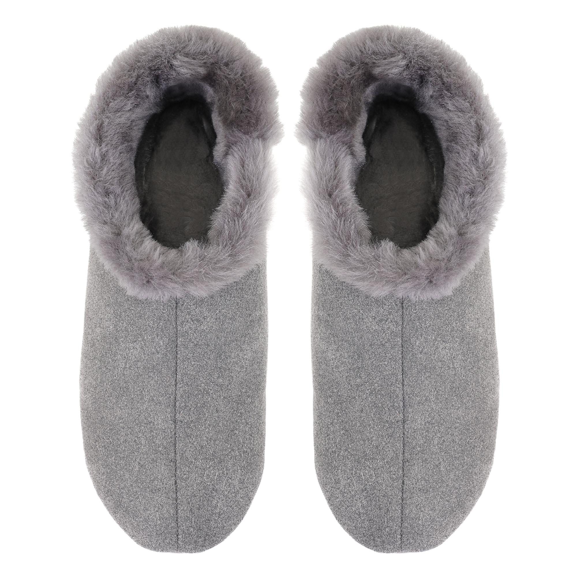 Gri Kadın Fluffy Yünlü Patik