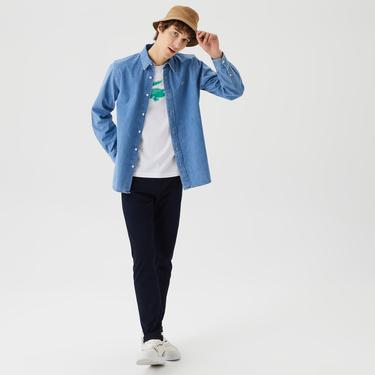  Erkek Regular Fit Denim Mavi Gömlek