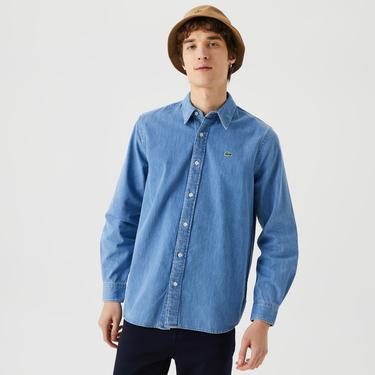  Erkek Regular Fit Denim Mavi Gömlek