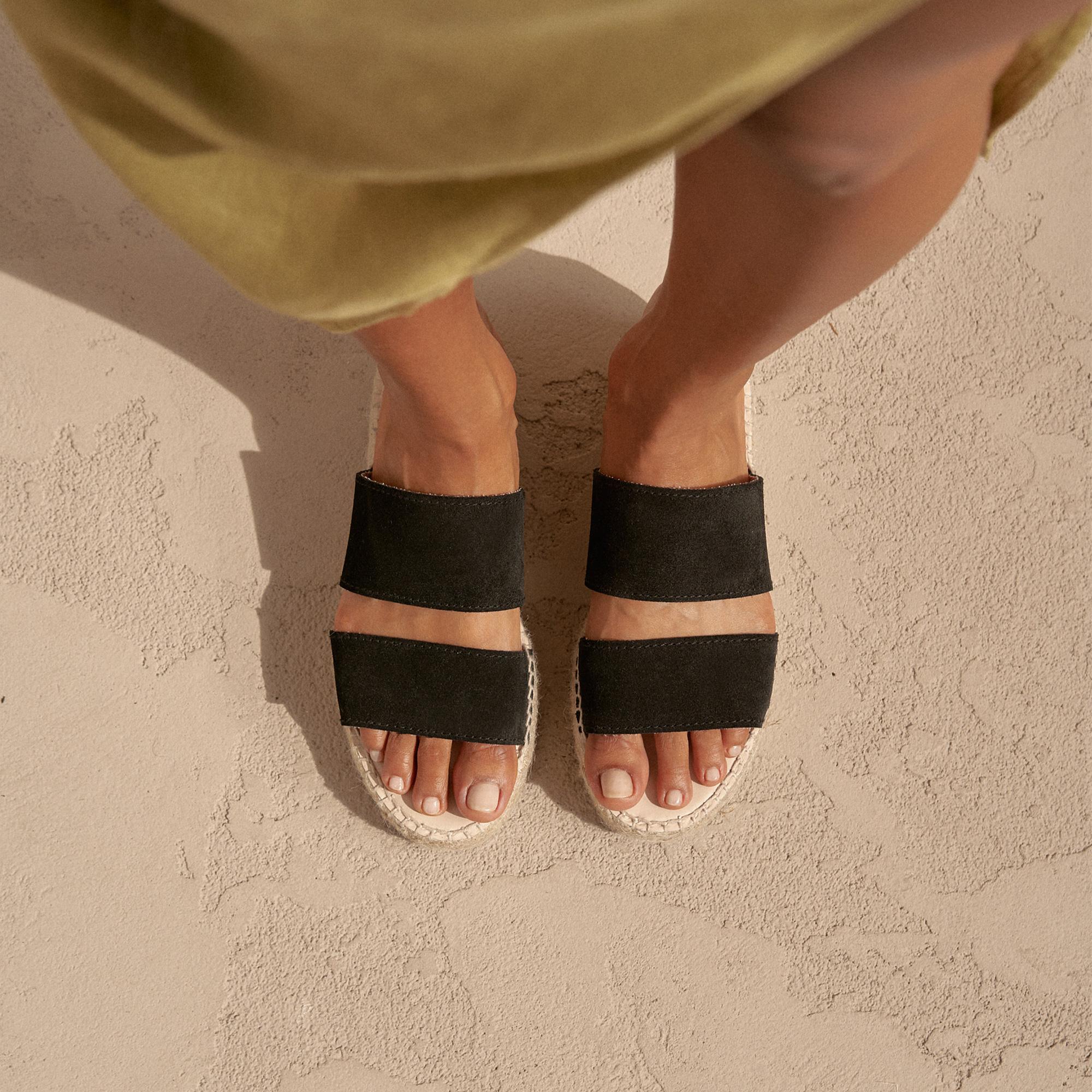 Manebi Double Sole Çift Bantlı Kadın Siyah Terlik