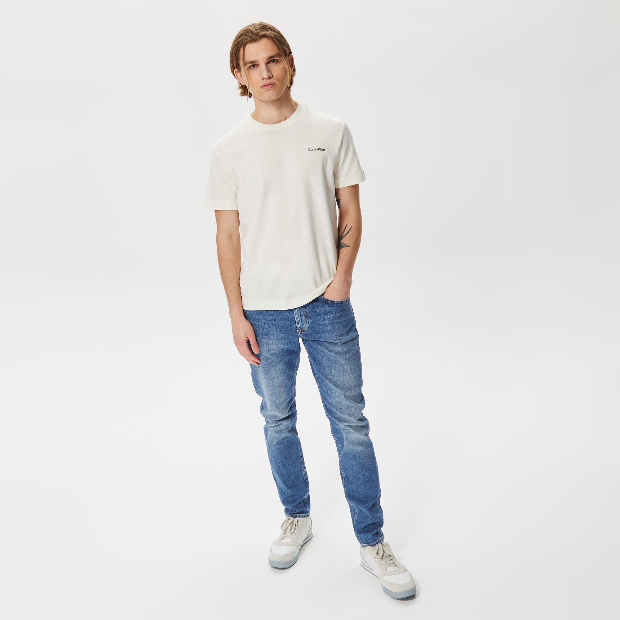 Calvin Klein Micro Logo Interlock Erkek Beyaz T-Shirt