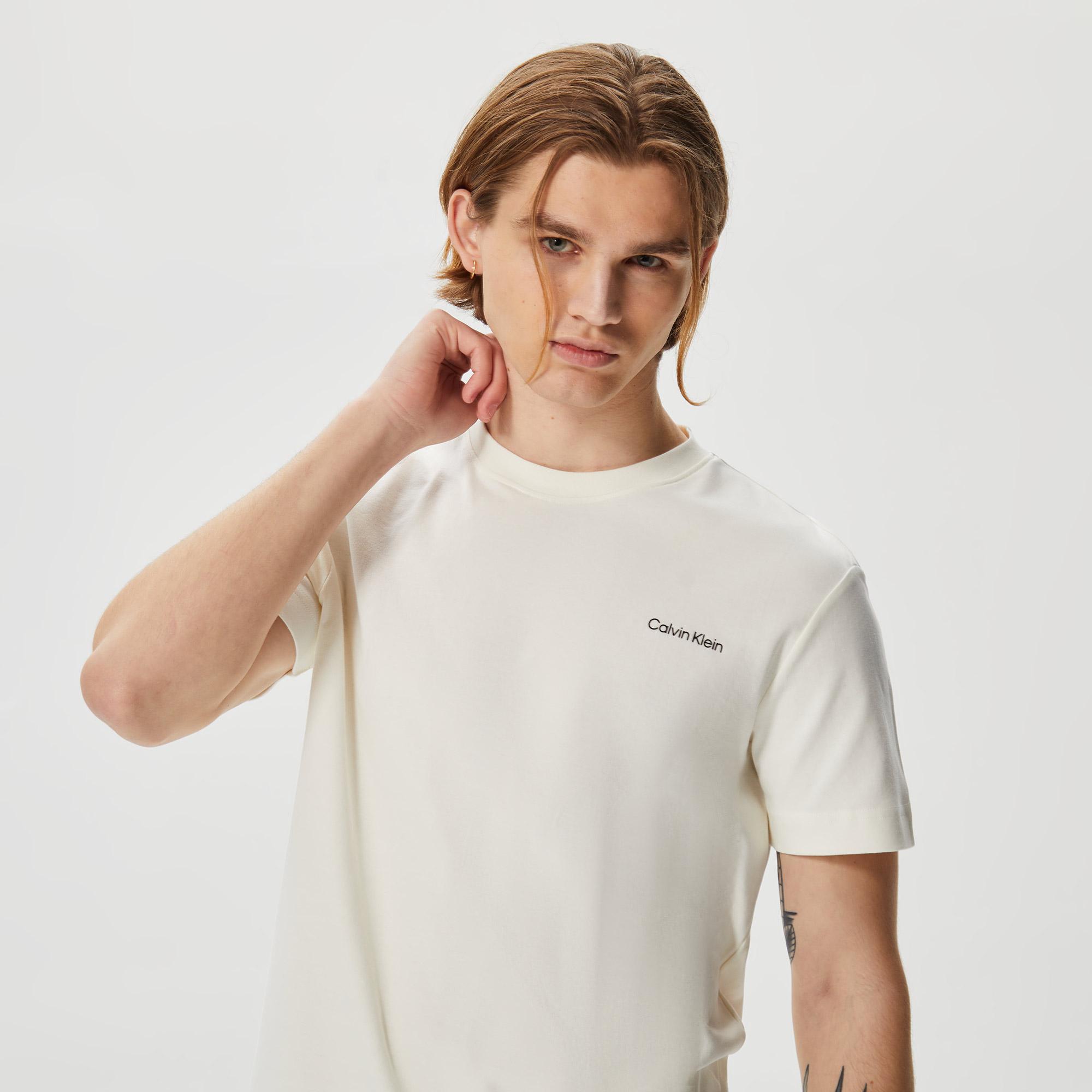 Calvin Klein Micro Logo Interlock Erkek Beyaz T-Shirt