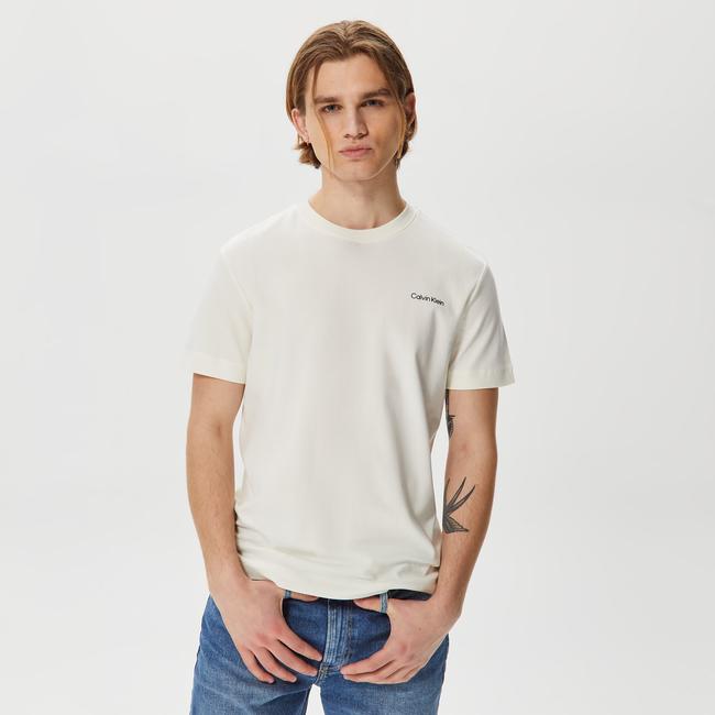  Calvin Klein Micro Logo Interlock Erkek Beyaz T-Shirt